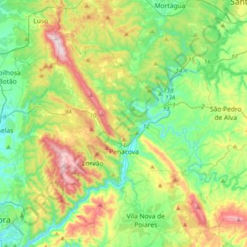 Carte topographique Penacova, altitude, relief