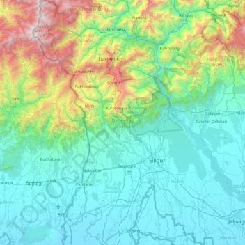Carte topographique Darjeeling district, altitude, relief