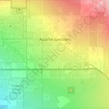 Carte topographique Apache Junction, altitude, relief