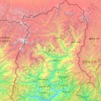 Carte topographique Sikkim, altitude, relief