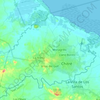 Carte topographique Distrito Chitré, altitude, relief