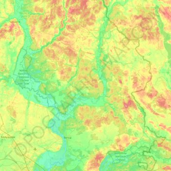 Carte topographique Ветковский район, altitude, relief