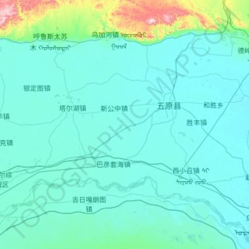 Carte topographique 五原县, altitude, relief