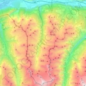 Carte topographique Turtmann-Unterems, altitude, relief