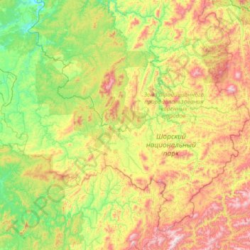 Carte topographique Таштагольский район, altitude, relief