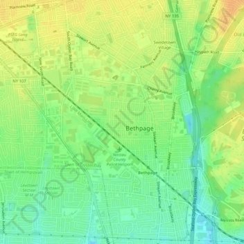 Carte topographique Bethpage, altitude, relief