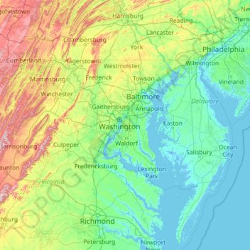 Carte topographique Maryland, altitude, relief