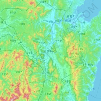 Carte topographique Gyeongju, altitude, relief