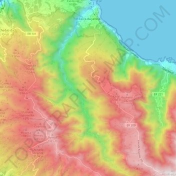 Carte topographique Ribeira da Janela, altitude, relief