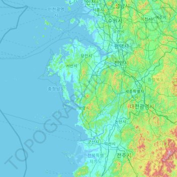 Carte topographique Chungcheongnam-do, altitude, relief