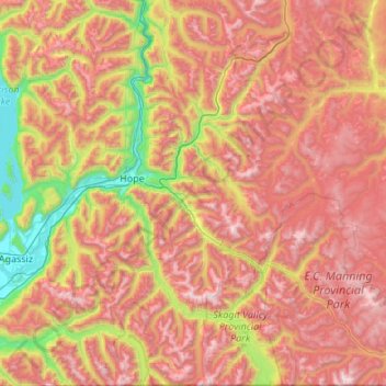 Carte topographique Area B (South Fraser Canyon/Sunshine Valley), altitude, relief