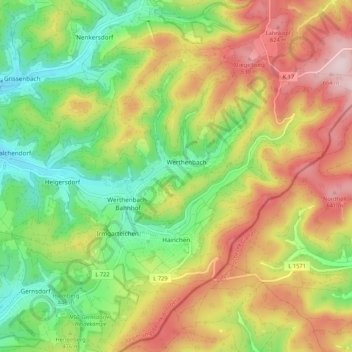 Carte topographique Hainchen, altitude, relief