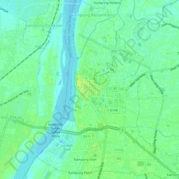 Carte topographique Kota Bharu, altitude, relief