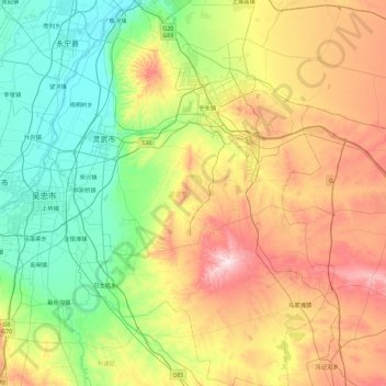 Carte topographique 灵武市, altitude, relief