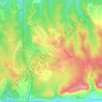 Carte topographique Belcodène, altitude, relief