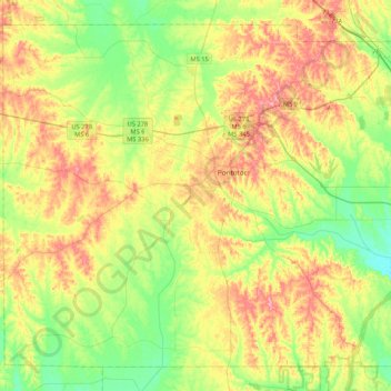Carte topographique Pontotoc County, altitude, relief