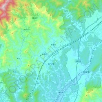 Carte topographique 溪头镇, altitude, relief