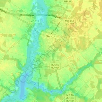Carte topographique Denton, altitude, relief