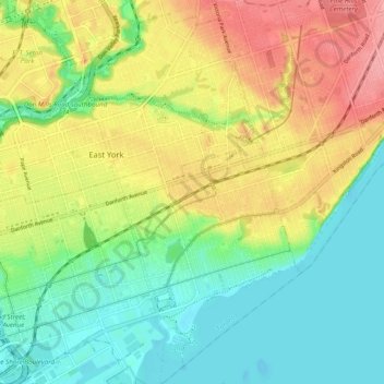 Carte topographique Beaches—East York, altitude, relief
