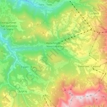 Carte topographique Welschnofen - Nova Levante, altitude, relief