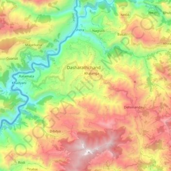 Carte topographique Dasharathchanda, altitude, relief