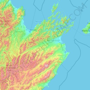 Carte topographique Marlborough District, altitude, relief