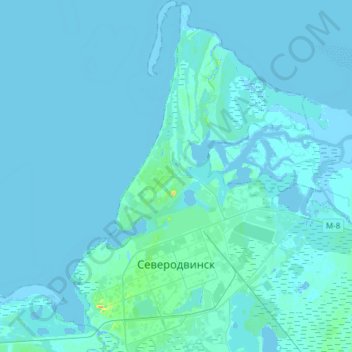 Carte topographique Северодвинск, altitude, relief