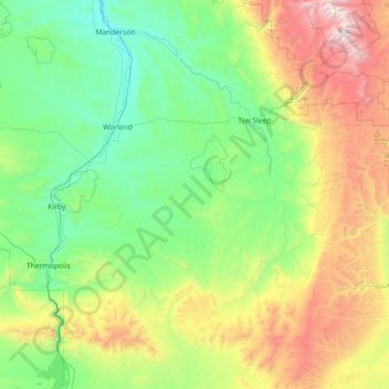 Carte topographique Washakie County, altitude, relief