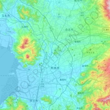 Carte topographique Kumamoto, altitude, relief