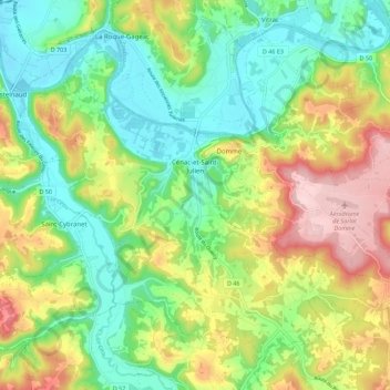 Carte topographique Cénac-et-Saint-Julien, altitude, relief