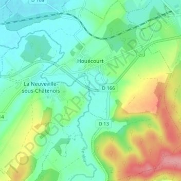 Carte topographique Houécourt, altitude, relief