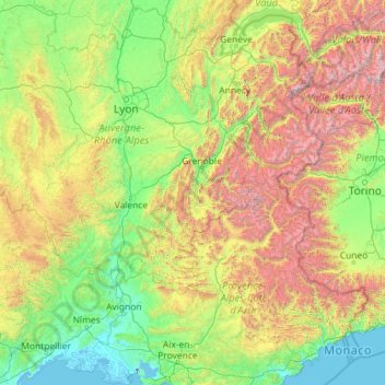 Carte topographique Le Rhône, altitude, relief