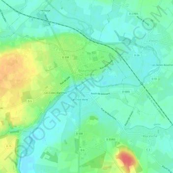 Carte topographique Beaumont-sur-Sarthe, altitude, relief