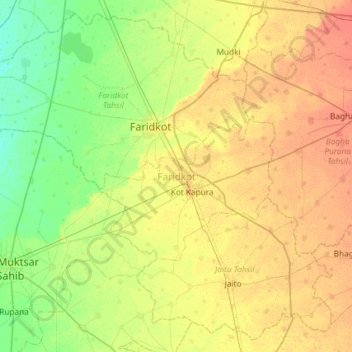 Carte topographique Faridkot, altitude, relief
