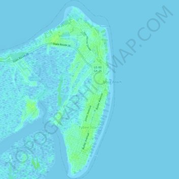 Carte topographique Tybee Island, altitude, relief