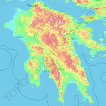 Carte topographique Peloponnes, altitude, relief