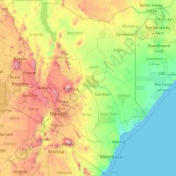 Carte topographique Kenya, altitude, relief