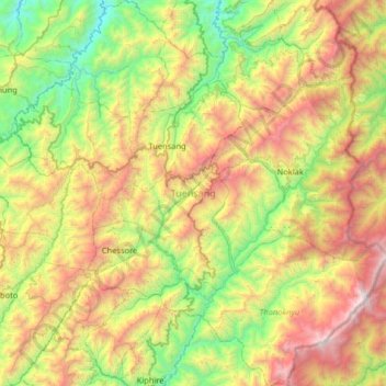 Carte topographique Tuensang, altitude, relief