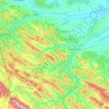 Carte topographique Staryi Sambir Urban Hromada, altitude, relief