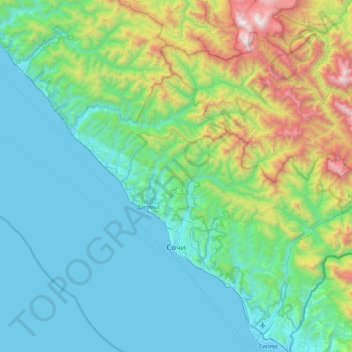 Carte topographique Sotchi, altitude, relief