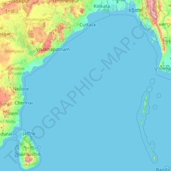 Carte topographique Golfe du Bengale, altitude, relief