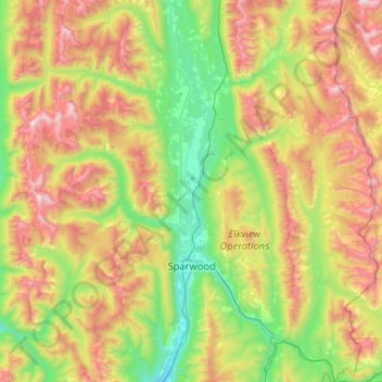 Carte topographique Sparwood, altitude, relief