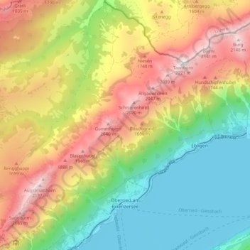Carte topographique Oberried am Brienzersee, altitude, relief