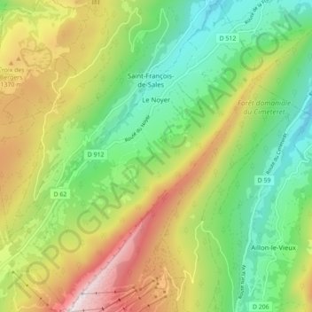 Carte topographique Le Noyer, altitude, relief