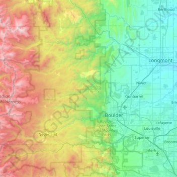 Carte topographique Boulder County, altitude, relief