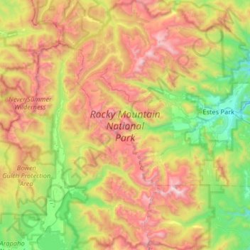 Carte topographique Rocky Mountain National Park, altitude, relief