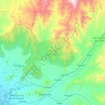 Carte topographique Lomas de Iguanil, altitude, relief
