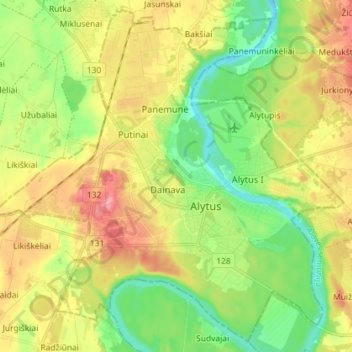 Carte topographique Alytaus miesto savivaldybė, altitude, relief