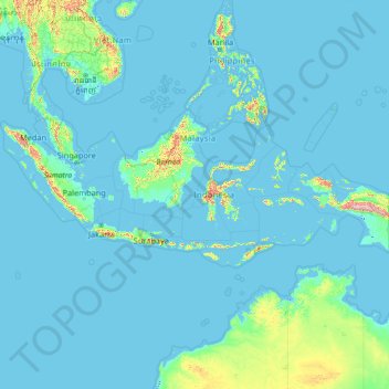 Carte topographique Indonesia, altitude, relief