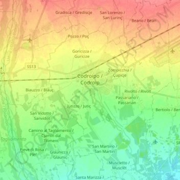 Carte topographique Codroipo / Codroip, altitude, relief